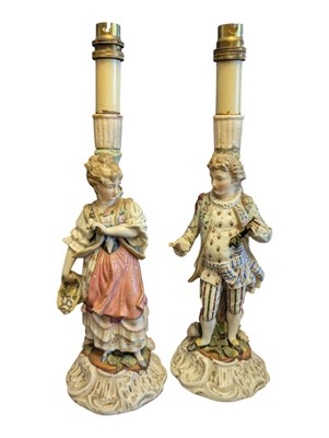 Lot 112 - PAIR OF EARLY 20TH CENTURY MEISSEN DRESDEN FIGURAL TABLE LAMPS