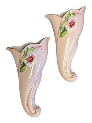 Lot 107 - ROYAL WINTON ART DECO STYLE 1930S / 1940S CERAMIC PETUNIA WALL SCONCES