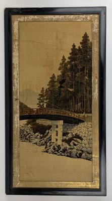 Lot 188 - JAPANESE MEIJI PERIOD YUZEN BIRODO EMBROIDERED CUT VELVET WALL HANGING FRAMED