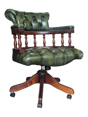 Lot 729 - LATER 20TH CENTURY GREEN LEATHER CAPTAINS OFFICE DESK CHAIR