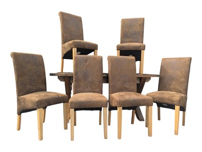 Lot 730 - MODERN OAK DINING TABLE AND SIX CHAIRS
