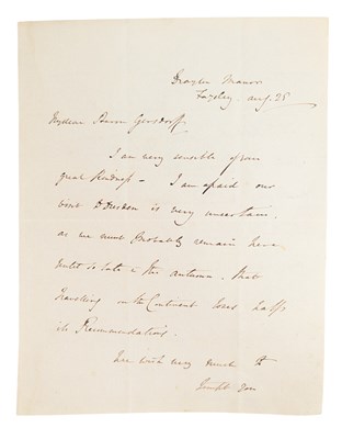 Lot 72 - SIGNED THREE-SIDED LETTER - FROM ROBERT PEEL TO BARON GERSDORFF, 1825