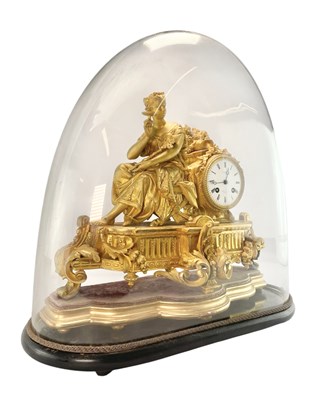 Lot 363 - J W BENSON, LUDGATE HILL, LONDON - 19TH CENTURY 8 DAY MANTEL CLOCK IN GLASS DOME
