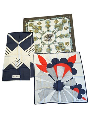 Lot 358 - HERMES & NINA RICCI - THREE LATE 20TH CENTURY VINTAGE PARIS DESIGNER SILK SCARVES