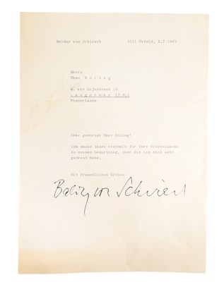 Lot 113 - WWII GERMANY - BALDUR VON SCHIRACH (D.1974) - AUTOGRAPHED LETTER