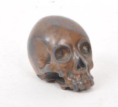 Lot 212 - VINTAGE 20TH CENTURY BRONZED METAL CAST SKULL
