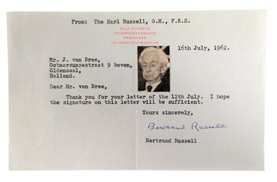 Lot 33 - NOBEL PRIZE WINNERS - BERTRAND RUSSELL (D.1970) - AUTOGRAPHED LETTER