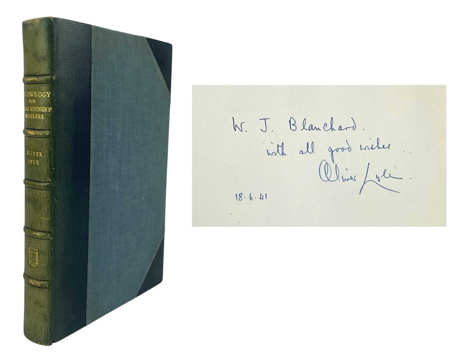 Lot 50 - LYLE, OLIVER - 1941 TECHNOLOGY FOR SUGAR REFINERY WORKERS, SIGNED COPY, BUMPUS BINDING