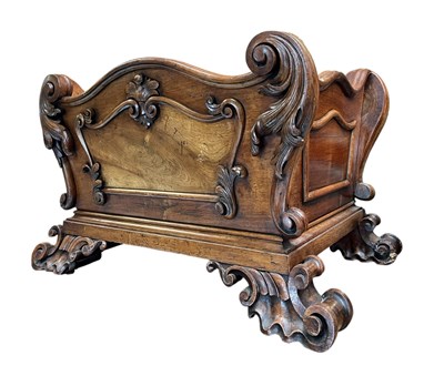 Lot 395 - 19TH CENTURY WALNUT EMBELLISHED WINE CELLARETTE