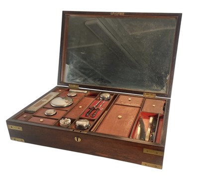Lot 477 - VICTORIAN 19TH CENTURY CAMPAIGN MAHOGANY & BRASS BOUND TRAVELLING VANITY BOX