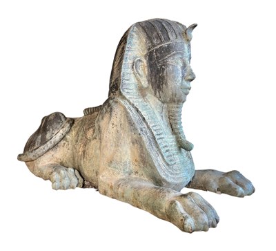 Lot 264 - IMPRESSIVE CAST METAL GARDEN OUTDOOR SCULPTURE OF EGYPTIAN SPHINX