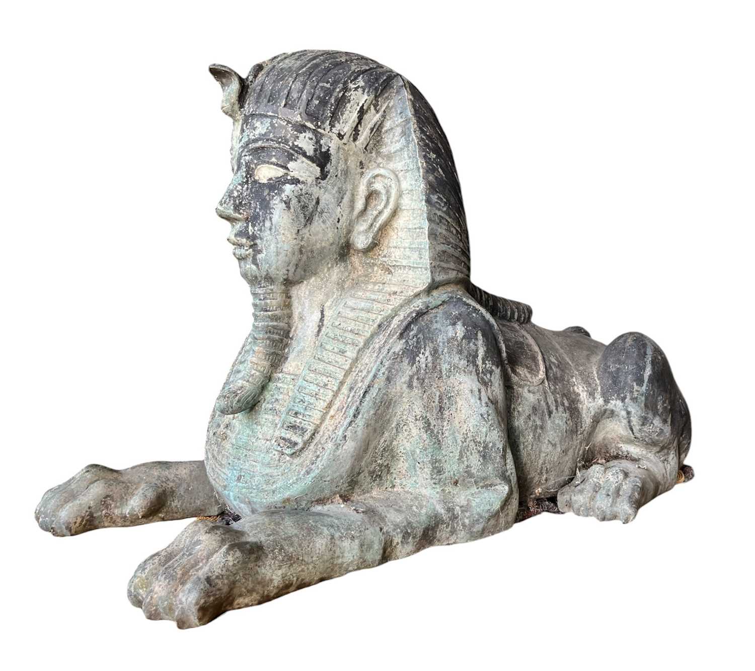 Lot 264 - IMPRESSIVE CAST METAL GARDEN OUTDOOR SCULPTURE OF EGYPTIAN SPHINX