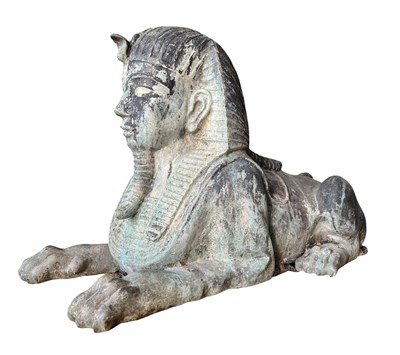 Lot 264 - IMPRESSIVE CAST METAL GARDEN OUTDOOR SCULPTURE OF EGYPTIAN SPHINX