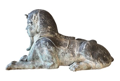 Lot 264 - IMPRESSIVE CAST METAL GARDEN OUTDOOR SCULPTURE OF EGYPTIAN SPHINX