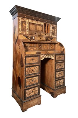 Lot 288 - JAPANESE HAKONE MEIJI LATE 19TH / EARLY 20TH CENTURY YOSEGI ZAIKU MARQUETRY BUREAU