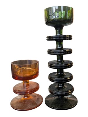 Lot 126 - RONALD STENNETT-WILSON - WEDGWOOD - TWO MID CENTURY GLASS CANDLESTICKS