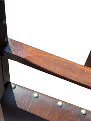 Lot 742 - EIGHT CROMWELLIAN STYLE OAK & HIDE DINING CHAIRS