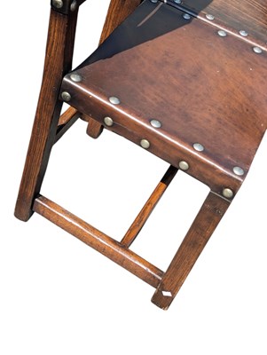 Lot 742 - EIGHT CROMWELLIAN STYLE OAK & HIDE DINING CHAIRS