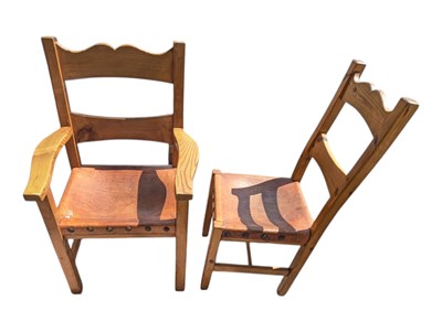 Lot 986 - 20TH CENTURY PINE GOTHIC REVIVAL TABLE & CHAIRS
