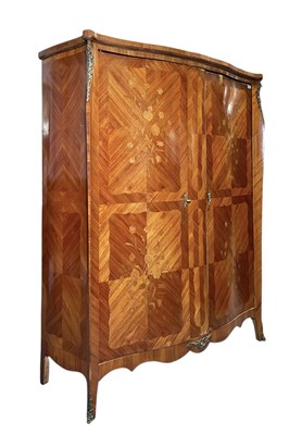 Lot 620 - FRENCH LOUIS XV INSPIRED KINGWOOD MARQUETRY DOUBLE WARDROBE