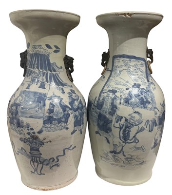 Lot 122 - PAIR OF CHINESE BLUE & WHITE UNDERGLAZED RED 'FIGURINE' VASES 青花釉里红人物故事瓶一对