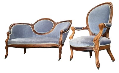 Lot 535 - 19TH CENTURY VICTORIAN MAHOGANY FRAMED SOFA / LOVE SEAT & MATCHING ARMCHAIR
