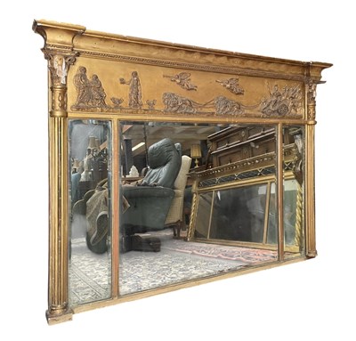 Lot 440 - 19TH CENTURY REGENCY GILTWOOD & GESSO TRIPTYCH OVERMANTEL MIRROR