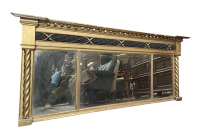 Lot 530 - REGENCY 19TH CENTURY GILTWOOD AND GESSO TRIPTYCH OVERMANTEL MIRROR
