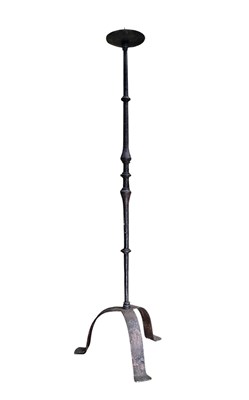 Lot 544 - LARGE 19TH CENTURY SPANISH IRON FLOOR STANDING PRICKET CANDLESTICK