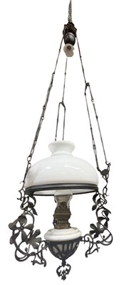 Lot 448 - FRENCH 19TH CENTURY STYLE CAST METAL & MILK GLASS RISE & FALL CEILING LIGHT
