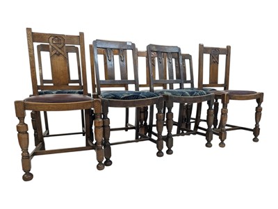 Lot 723 - SET OF EIGHT ART DECO 1930S OAK DINING CHAIRS