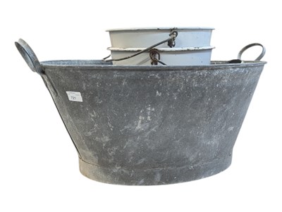 Lot 721 - TWO VINTAGE 20TH CENUTRY GALVANISED PLANTERS / BUCKETS