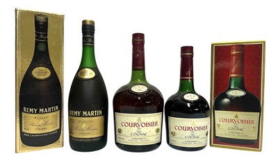 Lot 157 - THREE COGNAC BOTTLES TO INCLUDE REMY MARTIN VSOP & COURVOISIER
