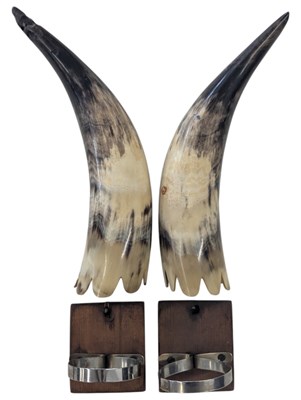 Lot 391 - PAIR OF 20TH CENTURY DRINKING HORN CORNUCOPIAS