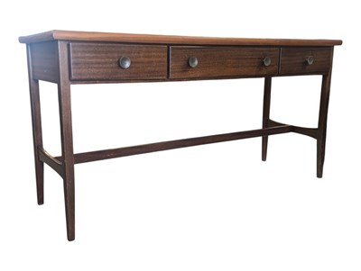 Lot 658 - BRITISH MODERN DESIGN - LATE 20TH CENTURY TEAK VENEER WRITING HALL TABLE