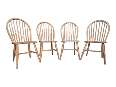 Lot 726 - SET OF FOUR BEECH & ELM WINDSOR KITCHEN DINING CHAIRS