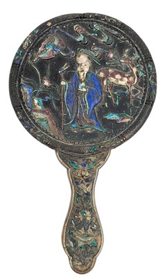 Lot 82 - EARLY 20TH CENTURY CHINESE ENAMELED HANDHELD MIRROR 民国烧蓝人物镜子