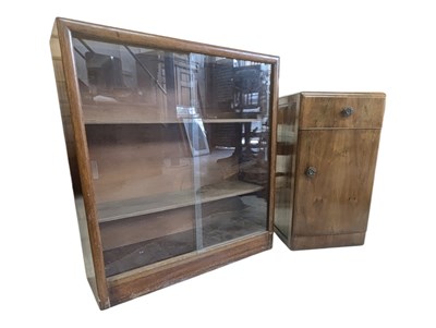 Lot 672 - VINTAGE MID 20TH CENTURY WALNUT BOOKCASE W/ BEDSIDE CABINET