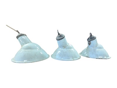 Lot 677 - SET OF THREE MID 20TH CENTURY ENAMELLED METAL CIELING LIGHTS
