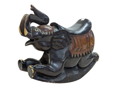 Lot 703 - VINTAGE 20TH CENTURY INDIAN CARVED ROCKING ELEPHANT