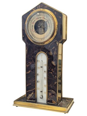Lot 398 - VINTAGE 20TH CENTURY FAUX TORTOISE SHELL & BRASS MANTEL BAROMETER