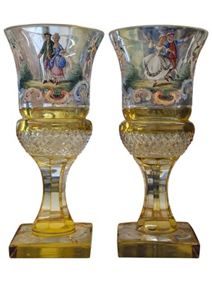 Lot 148 - PAIR OF 19TH CENTURY BOHEMIAN ENAMELLED HAND PAINTED GLASSES