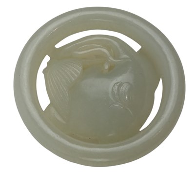 Lot 38 - LIAO / JIN DYNASTY (907-1234 CE) CHUNSHUI HETIAN CARVING OF 辽或金 春水和田玉 鹘攫天鹅玉带环