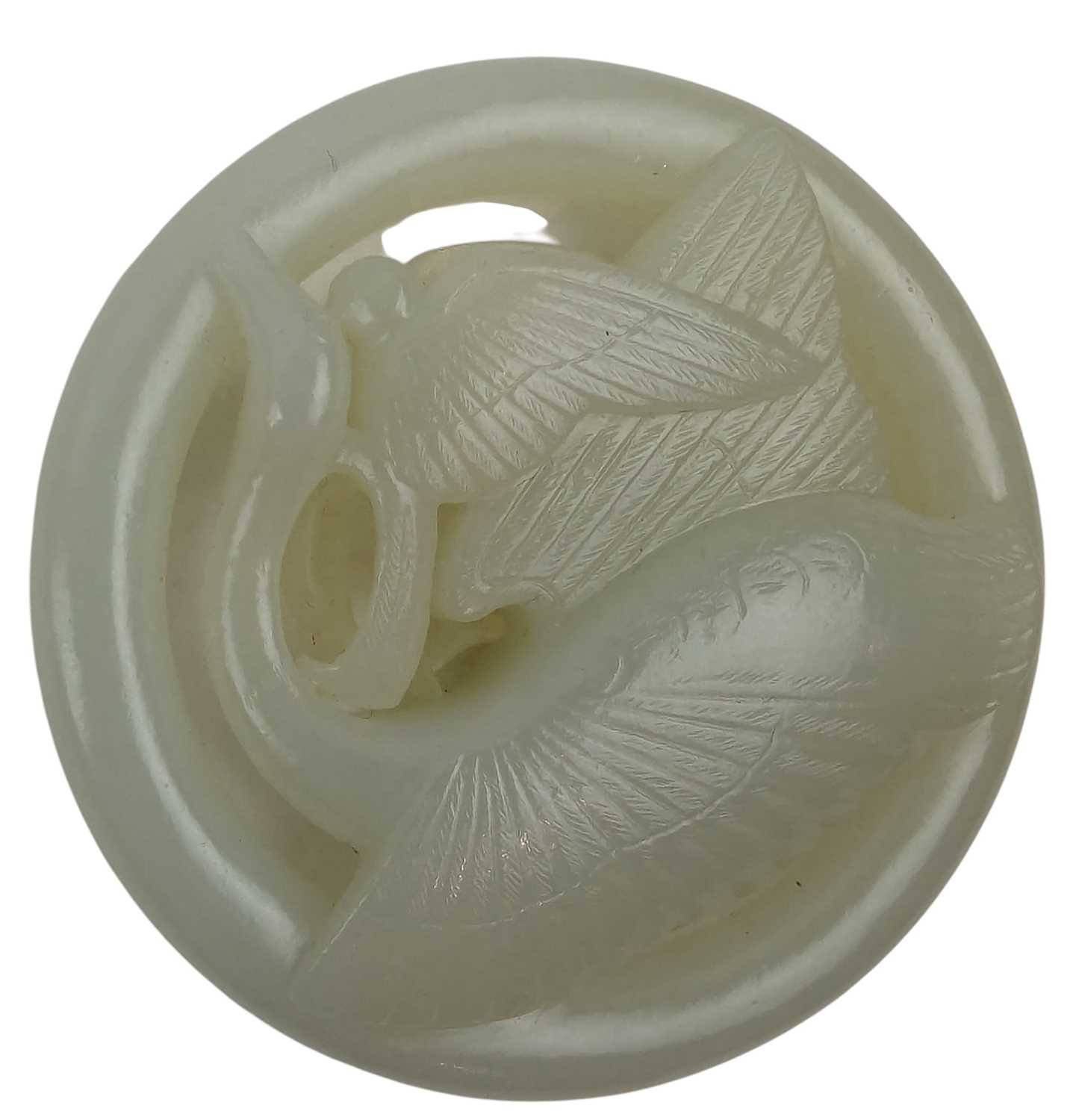 Lot 38 - LIAO / JIN DYNASTY (907-1234 CE) CHUNSHUI HETIAN CARVING OF 辽或金 春水和田玉 鹘攫天鹅玉带环