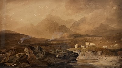 Lot 494 - ATTR. ANTHONY VANDYKE COPLEY FIELDING - LANDSCAPE WITH SHEEP - 1811 WATERCOLOUR