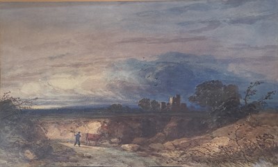 Lot 567 - ATTR. JOHN VARLEY (1778-1842) - LANDSCAPE WITH CASTLE - WATERCOLOUR ON PAPER