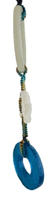 Lot 88 - CHINESE HAN DYNASTY HETIAN JADE & GLASS YUPEI 汉代和田玉和汉代琉璃瑷玉佩