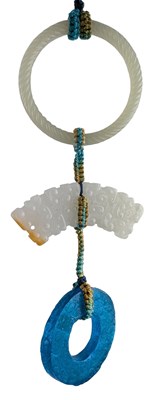 Lot 88 - CHINESE HAN DYNASTY HETIAN JADE & GLASS YUPEI 汉代和田玉和汉代琉璃瑷玉佩