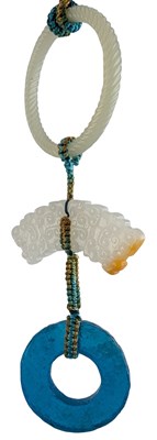 Lot 88 - CHINESE HAN DYNASTY HETIAN JADE & GLASS YUPEI 汉代和田玉和汉代琉璃瑷玉佩