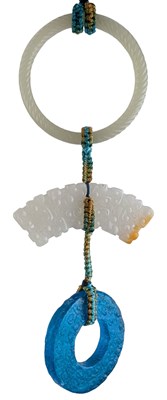 Lot 88 - CHINESE HAN DYNASTY HETIAN JADE & GLASS YUPEI 汉代和田玉和汉代琉璃瑷玉佩